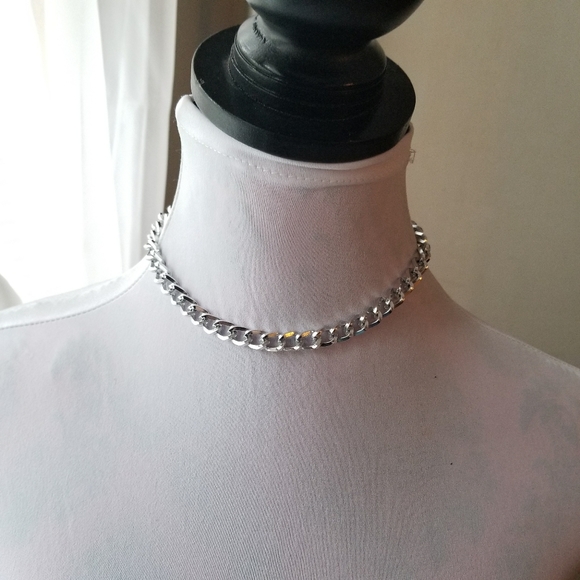 Relisted - Vintage chunky chain choker necklace silver tone - Picture 3 of 7
